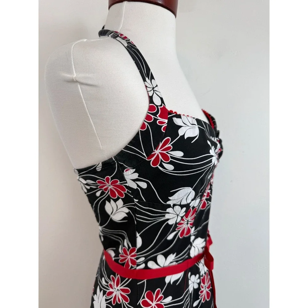 Rampage‎ Floral Halter Dress Red White Y2K Rockabilly Pinup Retro Tulle Sz 3 XS